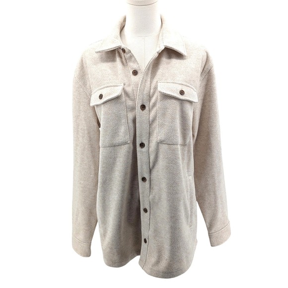 Express Jackets & Blazers - Express Shacket Button Front Oversized Shirt Jacket Beige Soft Knit Medium